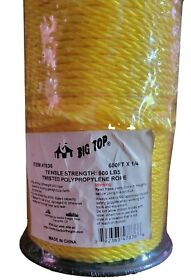 47836 1/4 Inch X 600 Ft Yellow Twisted Polypropylene Rope Spool For Boats Garage #4783