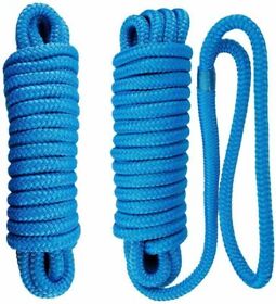 Ab-0413-bu02 2 Set 3/8 Inch 35ft Double Braid Nylon Boat Dock Line Marine Mooring Rope Blue
