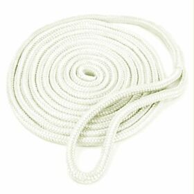Tek-ab-0047 3/8 Inch 20 Ft White Double Braid Nylon Dock Line Mooring Rope Boat Water Craft