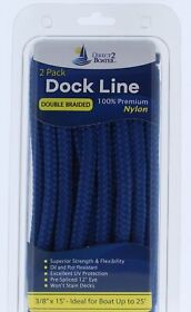 Db-306-2t 3/8inch X 15foot Royal Blue 2 Pack Double Braided Nylon Dock Line Boats To 25foot