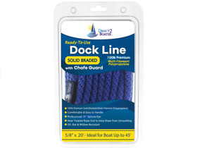Db-196 5/8inch X 20foot Blue Solid Braided Mfp Polypropylene Dock Line With Chafe Guard