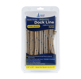 Db-289 5/8inch X 20foot Gold White Reflective Double Braided Premium Nylon Dock Line