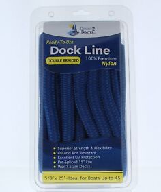 Db-332-2 5/8inch X 25foot Royal Blue 2 Pack Double Braided Nylon Dock Line Boats To 45foot