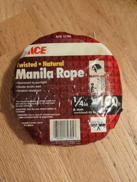72705 Ace New Old Stock Hardware Twisted Natural Manila Rope 1/4 Inch X 100 Ft