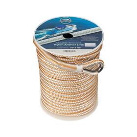 Acy Marine 666628767840 Double Braided Nylon Anchor Line With Stainless Thimble Gold/white
