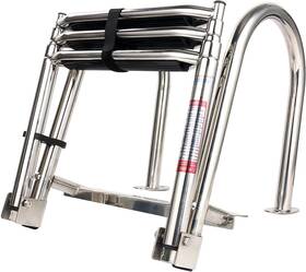 Amarine Made 602989773724 Boat Ladder 3 Step Premium Stainless Folding Rear Silver Black