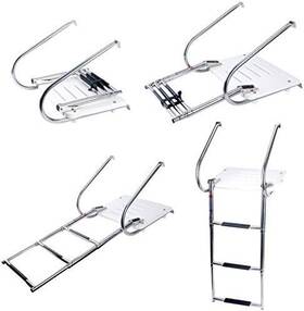 9924s3top Amarine Made 3 Step In-board Outboard Transom Platform Telescoping Boat Ladder