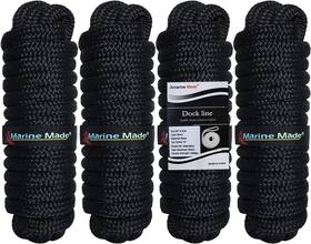 Ab-0048-bk04 Amarine Made 4 Pack 3/8 Inch 20ft Double Braided Nylon Dock Lines Marine Mooring Rope 660 Lbs