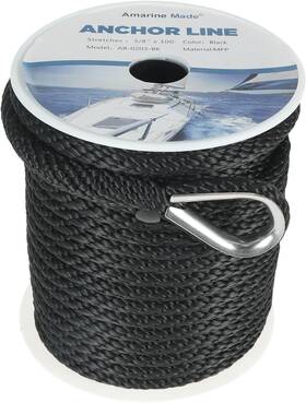 Ab-0203-bk Amarine Made 3/8 Inch 100ft Premium Solid Braid Mfp Boat Anchor Rope Line With Thimble Black