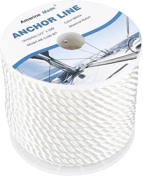 Ab-0474-wt Amarine Made 1/2inch 100ft 3 Strand Double Braid Nylon Anchor Line With Stainless Steel Thimble