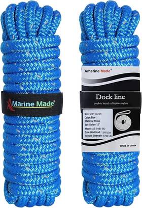 Ab-0481-bu02 Amarine Made 2 Pcs 5/8 Inch X 25ft Reflective Double Braided Nylon Dock Lines Marine Mooring Rope