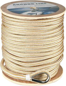 Ab-0660 Amarine Made 1/2 Inch X 300ft Double Braid Nylon Rope Dock Line Anchor White/gold