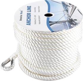 Ab-1189-wt Amarine Made Premium 3 Strand Twisted White Nylon Anchor Line Boat Rope 1/2 Inch 200 Ft