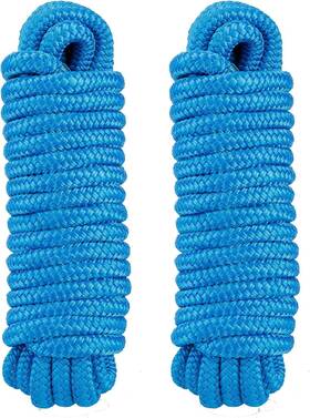 Tek-ab-0046 Amarine Made 2pcs 3/8 Inch 15 Ft Double Braid Nylon Dock Line Marine Mooring Boat Rope Blue