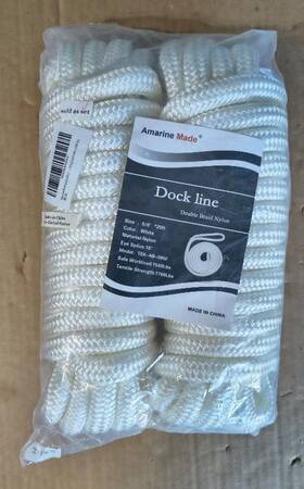 Tek-ab-0062 Amarine Made New 2-pk Dock Line 5/8 Inch X 25ft 50ft Double Braid Nylon - White