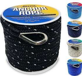 Better Boat 850009198846 Premium Anchor Rope 100 Ft Double Braided Line Black Nylon Mari