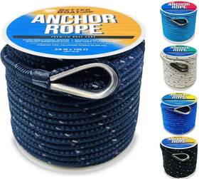 Better Boat 850033414608 Premium Anchor Rope 100 Ft Double Braided Line Blue Nylon Ma