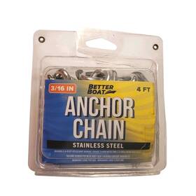Better Boat 850033414677 Stainless Steel Anchor Chain 4 Ft 3/16 Inch Width Open Pkg