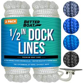 Bb-12dck-2wht Better Boat Dock Lines 1/2 Inch Braided Nylon Rope 25 Ft Mooring Marine Docking