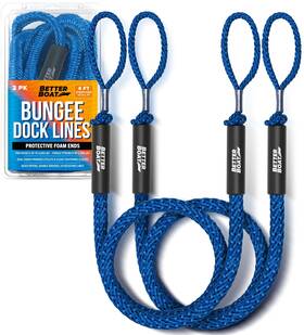 Bb-bng-4bl Better Boat 2pack Blue Bungee Dock Lines Marine Grade Rope Jet Ski Or Pwc Mooring Ties