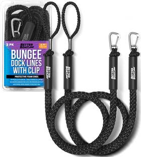 Bb-bng-4clbk Better Boat 2pack Black Bungee Dock Lines With Clip Marine Grade Rope Jet Ski Or Pwc Mo