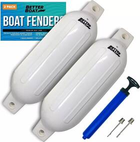 Bb-fndr-wht2 Better Boat 2 Pk Fenders For Dock Bumpers Docking With Pump