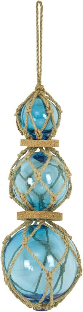 Mw736 Brand Moby Dick Specialties Blue Roped Buoy Set With 3 Glass Buoys Nautical Decor