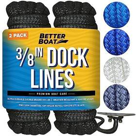 Branded 850009198518 2 Pack Dock Lines 15 Ft Nylon Boat Ropes For Docking 3/8 Inch Line Double Braided