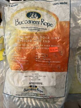 20-12025 Buccaneer Rope Double Braid Nylon Dock Line - 5/8 Inch X 25ft Uv Coated / Non-fading White Usa