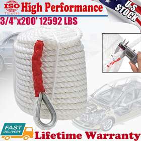 12592 Carbole 4x200 New 3/4 Inch X200ft Twisted Three Strand Nylon Anchor Rope Boat With Thimble Lbs