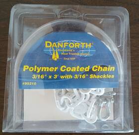 95210 Danforth New Vinyl Polymer -coated Anchor Chain 3ft X 3/16 Inch With Shackles By