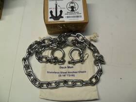 5164dm Deckman New Boat Anchor 316 Stainless Steel Chain 5/16 Inch Lead 4ft. With Shackles
