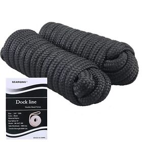 Js-0417-bk02 Dock Lines Marine Grade Pair Of 3/4inch X 25foot Nylon Boat Line With 12inch Eyelet
