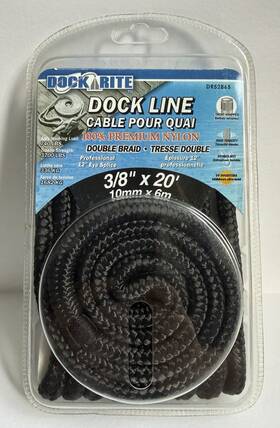 Dr52865 Dock Rite Boat Line Black 3/8 Inch X 20 Ft Double Braid Nylon Premier Mooring Marine Rope