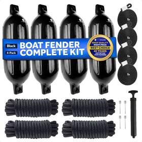 4537-c2-1 Five Oceans Boat Fenders Complete Set Black 4.5 Inch X 16 Includes 3/8 15ft Dock Lines