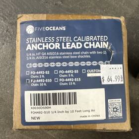 4568-gn10-1 Five Oceans Boat Anchor Lead Chain With Shackles 1/4 Inch X 10ft Galvanized Steel Nib