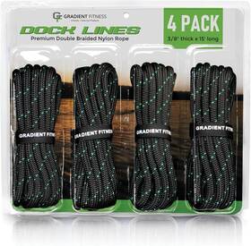 Gradient Fitness 661317868600 Dock Lines For Boat 4pack 3/8 Inch X 15ft Double Braided Nylon Rope Marine-gr
