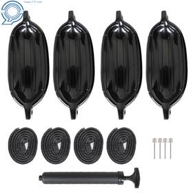 Hp65148 Happy19star 4 Black Ribbed Marine Boat Fender Vinyl Bumper Dock Shield Protection 6.5 Inch X 23