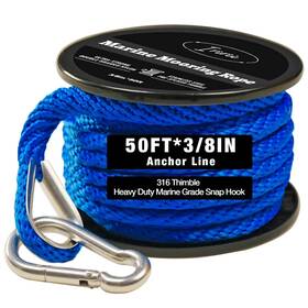 85388-899 Iririi 50ft Double Braided Nylon Boat Anchor Rope 3/8inch With 316 Stainless Steel T
