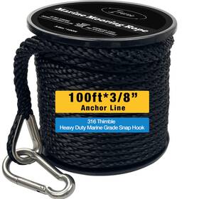 Iririi022002 Iririi 100 Ft Double Braided Nylon Boat Anchor Rope 3/8inch With 316 Stainless Steel
