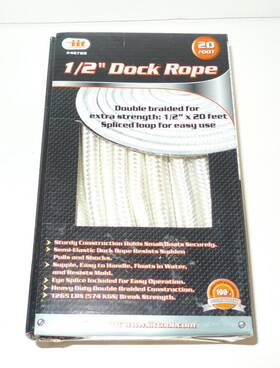 48788 Itt New Double Braided Dock Rope 1/2 Inch X 20ft White