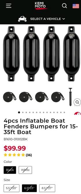 B1610-01002bk Kemimoto Kemi Moto 4 Pcs Inflatable Boat Fender Bumpers For 15-35 Ft Boats