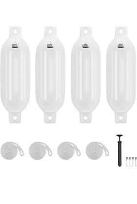 B1610-01601wh Kemimoto 4 White 6.5 X 23 Inflatable Boat Docking Fender Buoys Ropes And Pump