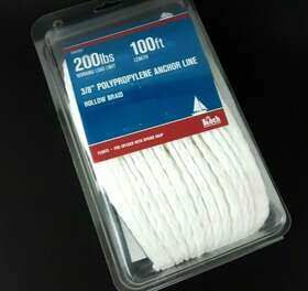 5761251 Koch 100 Feet Hollow Braid Floating Anchor Line 3/8 Inch 200lbs Working Load W Clip