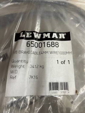 65001688 Lewmar 65001698 V8 Brake Cable 4mm Wire 1000mm