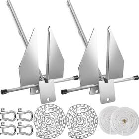 If-lounsweer-2291 Lounsweer 2 Sets Boat Anchor Kit Portable Galvanized Fluke Chain Rope 30ft