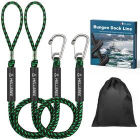 Mb-txtcs-pk2-green Mellbree Bungee Dock Lines For Boats 4.3 Feet Mooring Rop 10s Docking With 316 Stainle