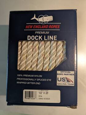 New England Ropes C6050-16-00025 Premium Dock Line 1/2 Inch X 25ft 3 Strand Nylon Rope