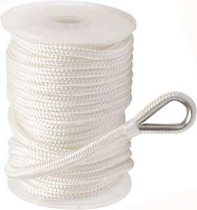 Nbjk-0410-wt Novelbeeus 3/8 Inch X 50 Feet Double Braid Nylon Anchor Line With Stainless Steel Thimble