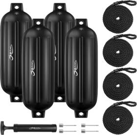 Obakl G3/blk Boat Fenders 4 Pack 8.5 X 27 Inches Ribbed Twin Eyes Bumpers For Do
